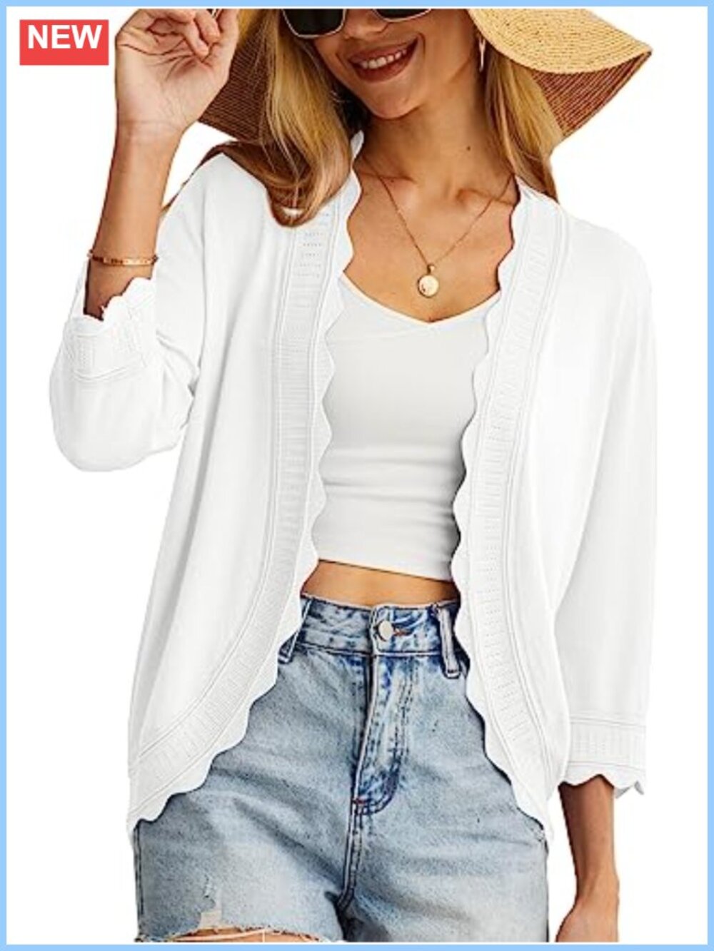 Lightweight Knit Cardigan 3/4 Sleeve Open Front Shrug Summer